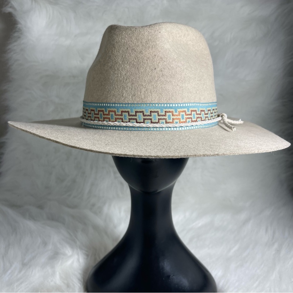 American Hat Makers Beige Wide Brim Felt Rancher Fedora Hat XL 61cm Western Boho